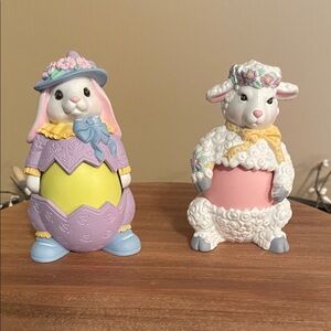 Vintage 1997 Avon Pastel Bunny and Lamb Duo Easter Egg Display Holders-Set of 2